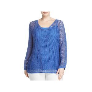 NIC+ZOE Womens Blue Long Sleeve V Neck Sweater Plus 1X